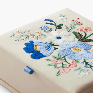 Medium Embroidered Keepsake Box - Blue Garden Blue