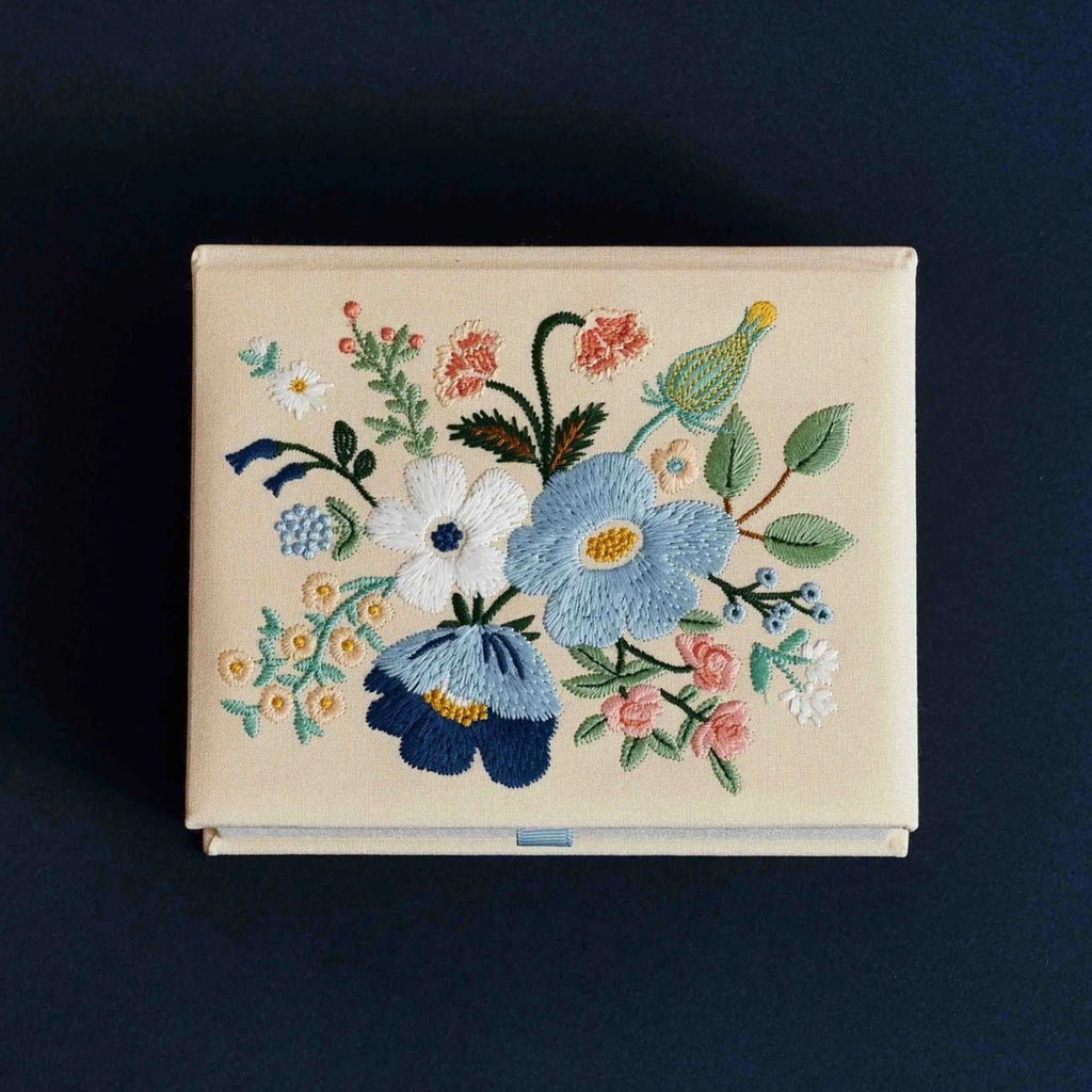 Medium Embroidered Keepsake Box - Blue Garden Blue