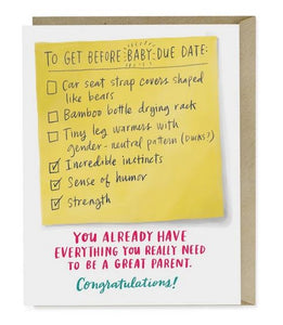 Due Date Checklist Baby Card