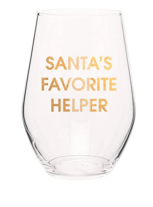 SANTA'S FAVORITE HELPER - Gold Foil Stemless Wine Glass